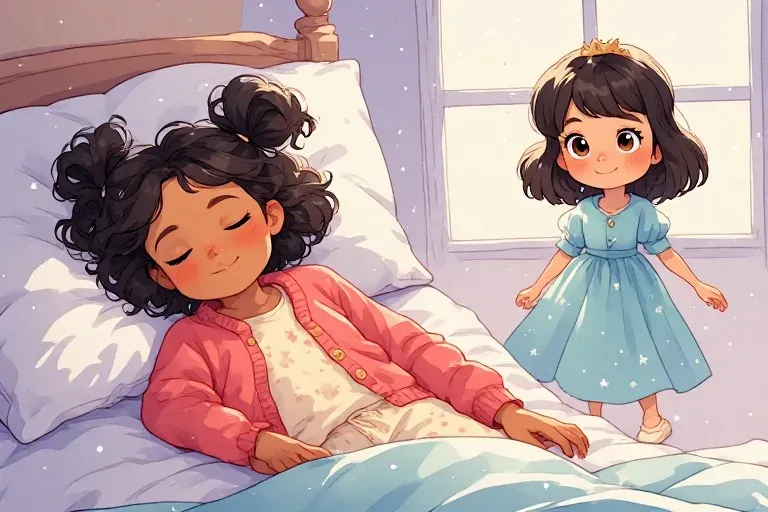 Nora sleeps beneath a soft quilt, while Princess Ada smiles toward the reader in her teal dress.