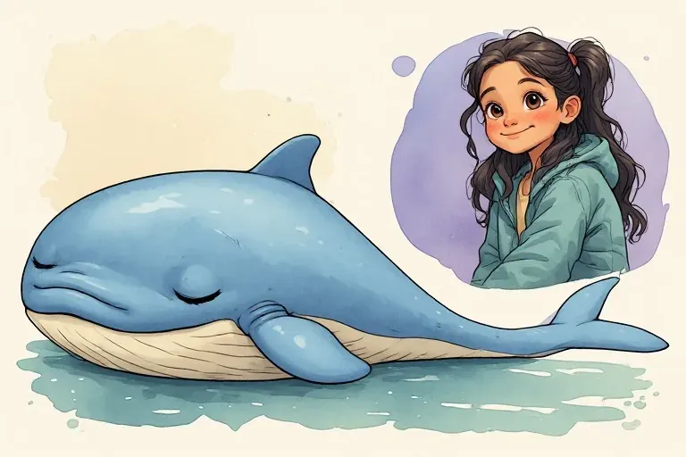 Willa Whale rests with her eyes closed in calm water, while Mara smiles toward the reader from a lavender dream vignette.